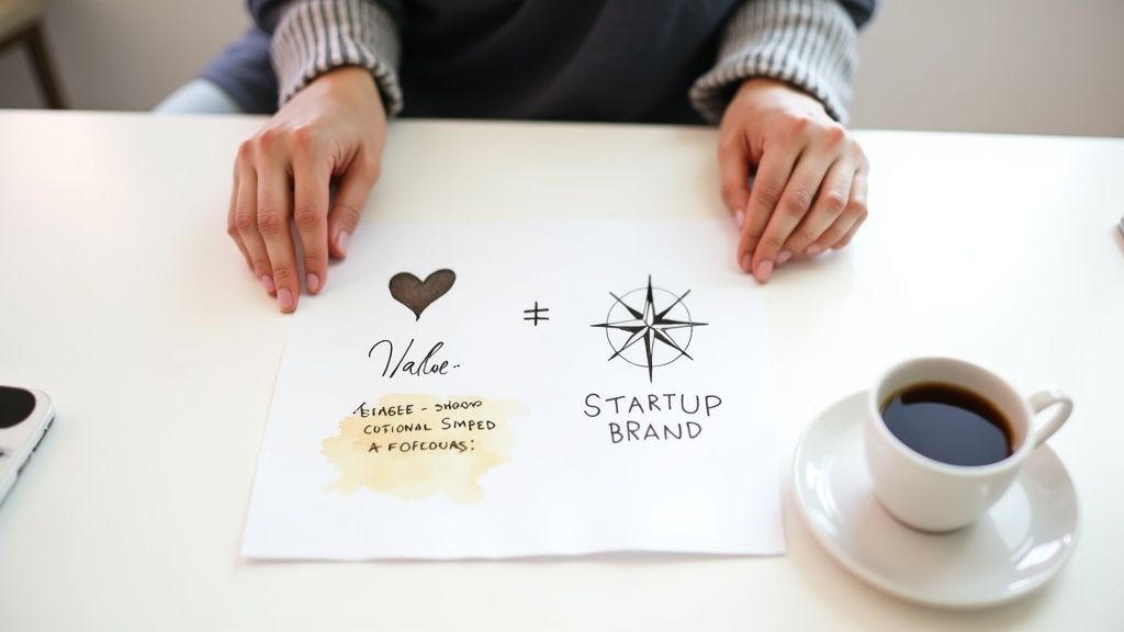 A team of startup professionals collaborating around a table, planning their marketing strategy.