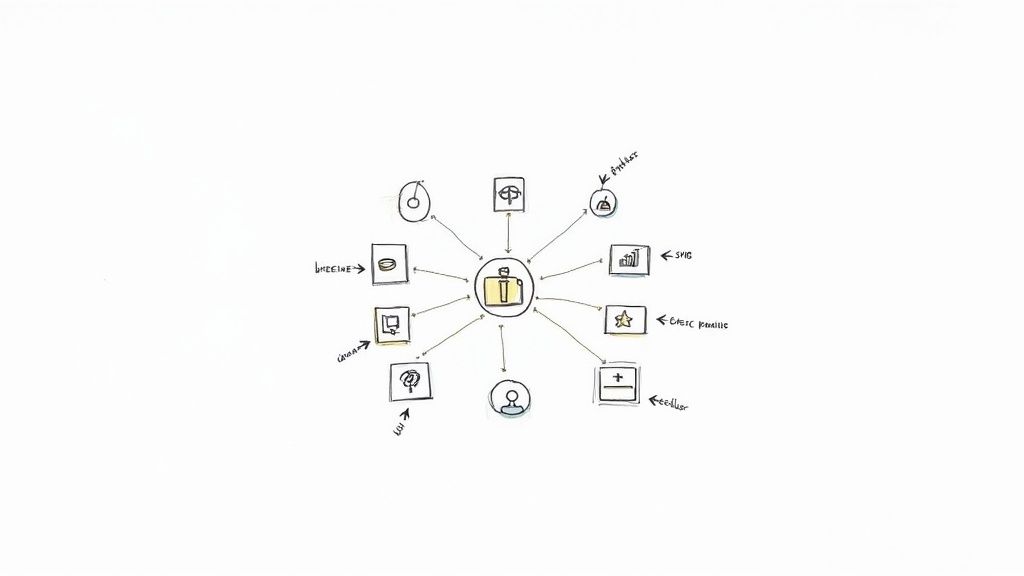 Visual representation of a core platform integrating with various B2B marketing channels.