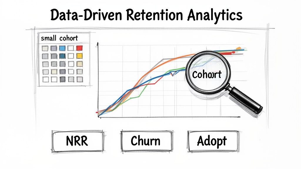 Data-driven retention analytics concepts including cohorts, NRR, churn, and adoption metrics.