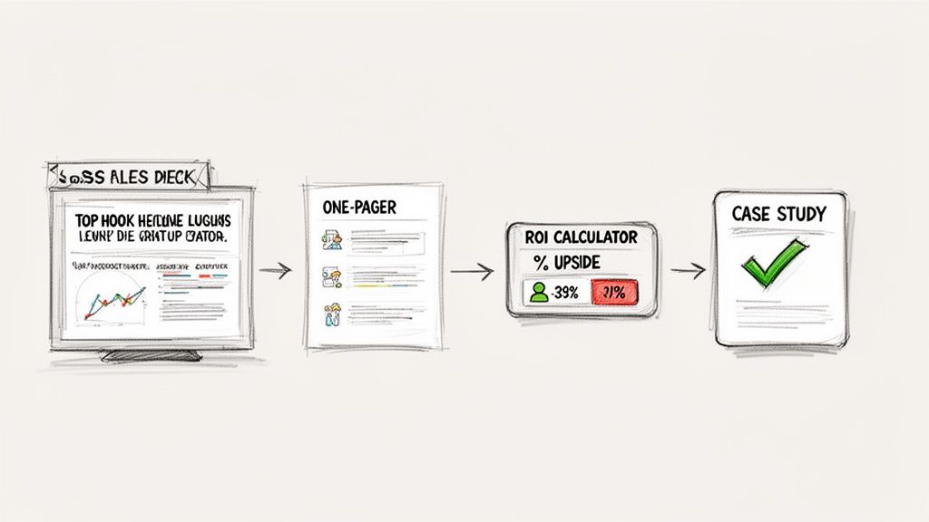 A sketched diagram illustrating a business process flow from data analysis to a case study.