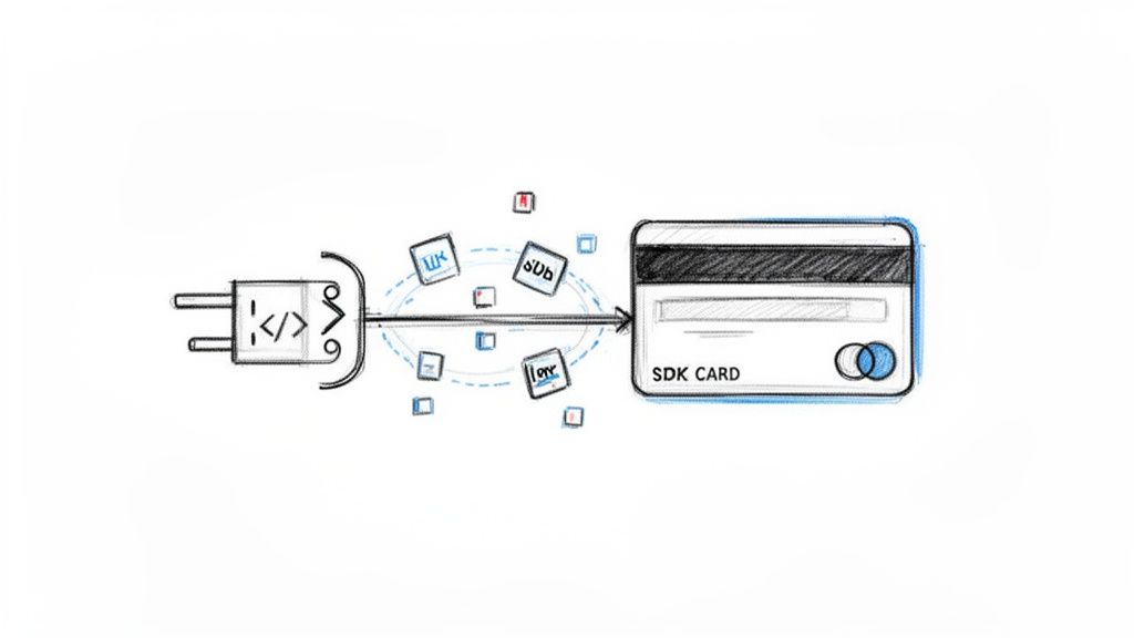 Code plug transferring software components (UX, SDK) to an SDK payment card.
