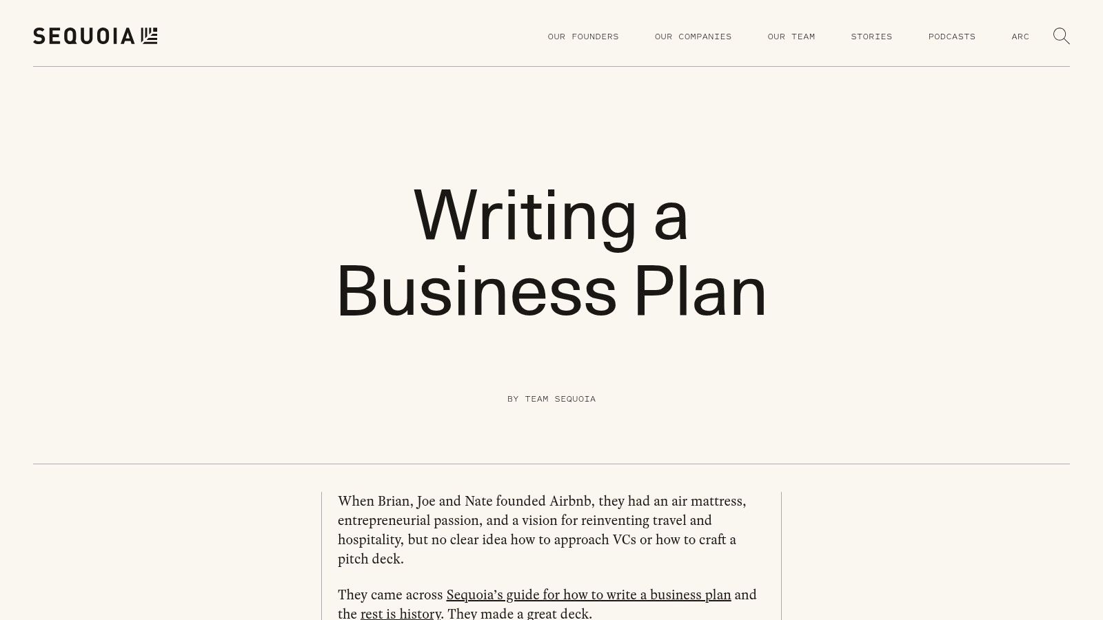 Sequoia Capital's guide on writing a business plan, a key resource for pitch deck examples.