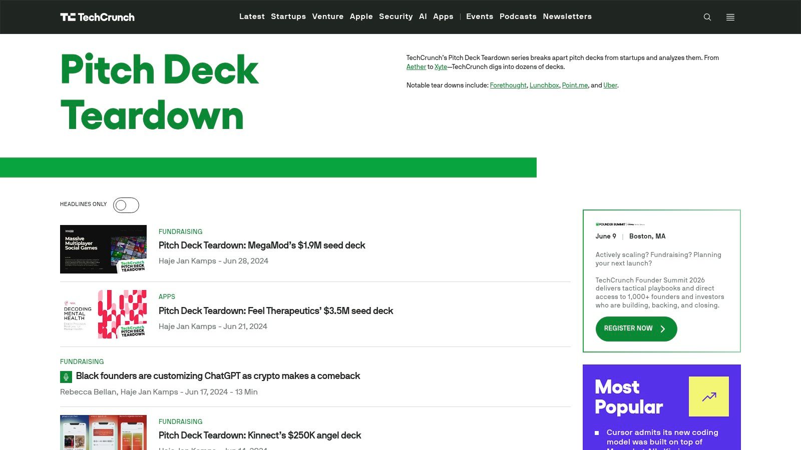TechCrunch (Pitch Deck Teardown Series)