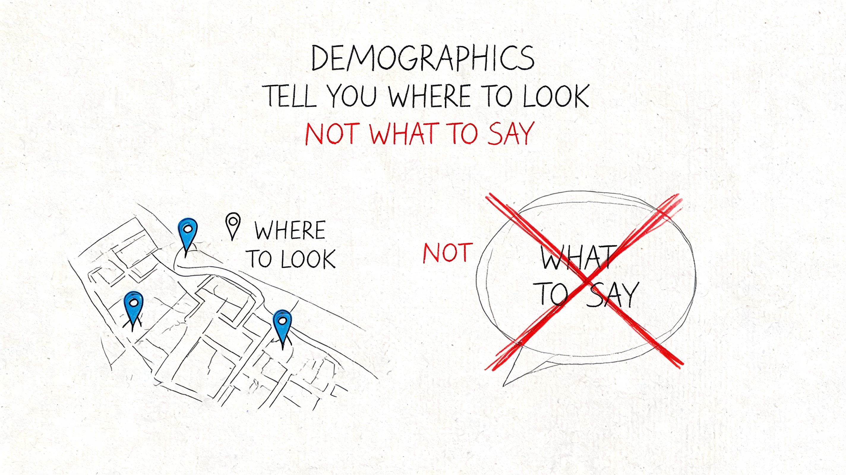 A hand-drawn illustration showing a map with location pins and a speech bubble with a red cross.