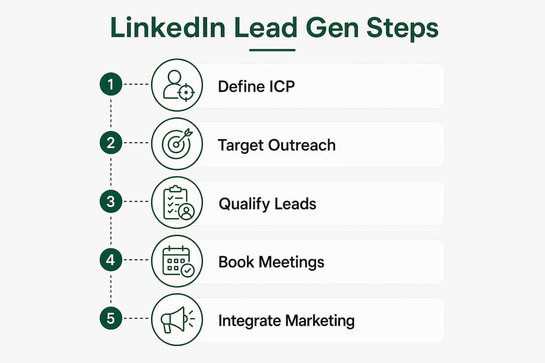 Infographic illustrating LinkedIn lead generation steps