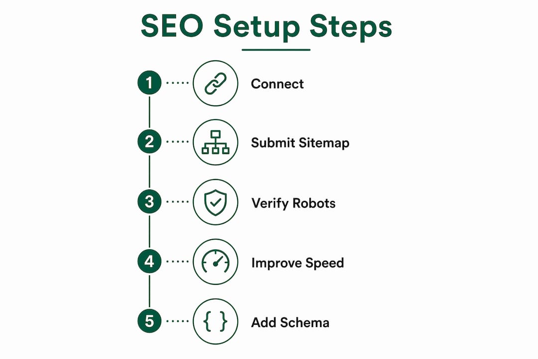 Infographic listing SEO technical setup steps