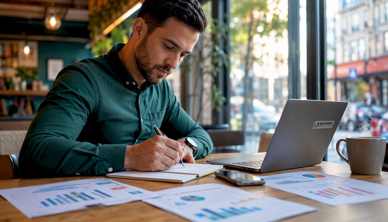 Sales analyst reviewing CRM data at desk