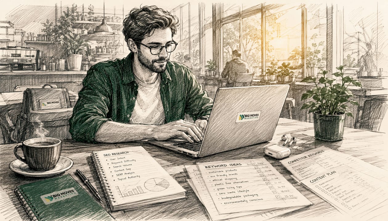 Hands typing on laptop for SEO content