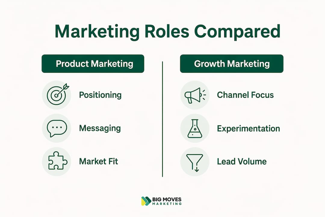 Infographic comparing product marketing and growth marketing roles