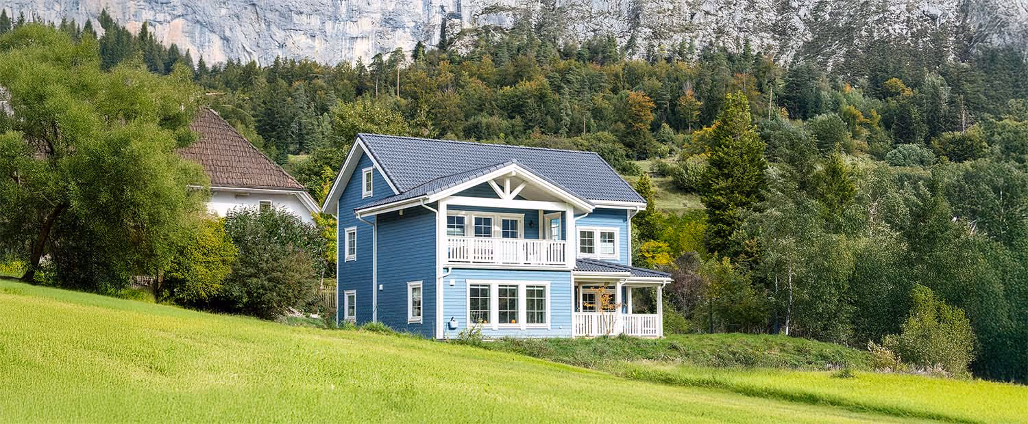 Schwedenhaus Schweiz ValleyHomes grau Welschenrohr mit Natur