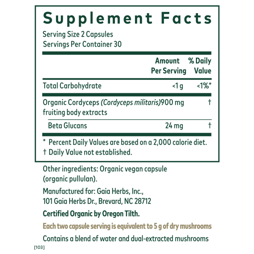 Gaia herbs cordyceps militaris supplement facts