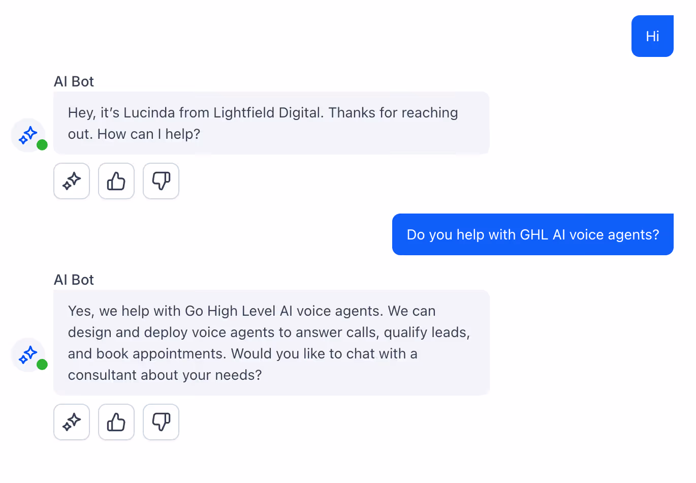 Example of an AI texting a person