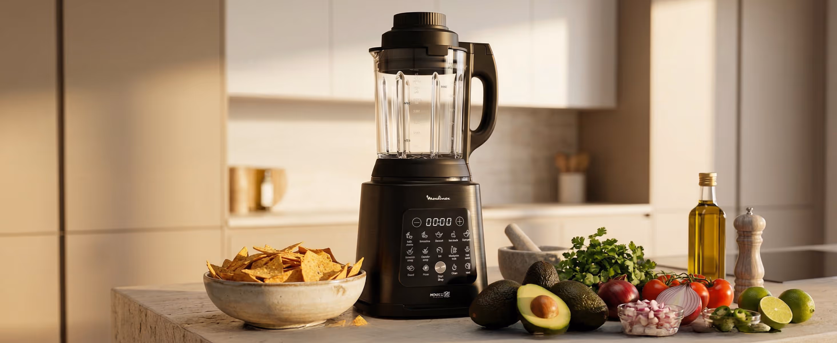 Packshot agroalimentaire blender Moulinex photographie IA — FabFood
