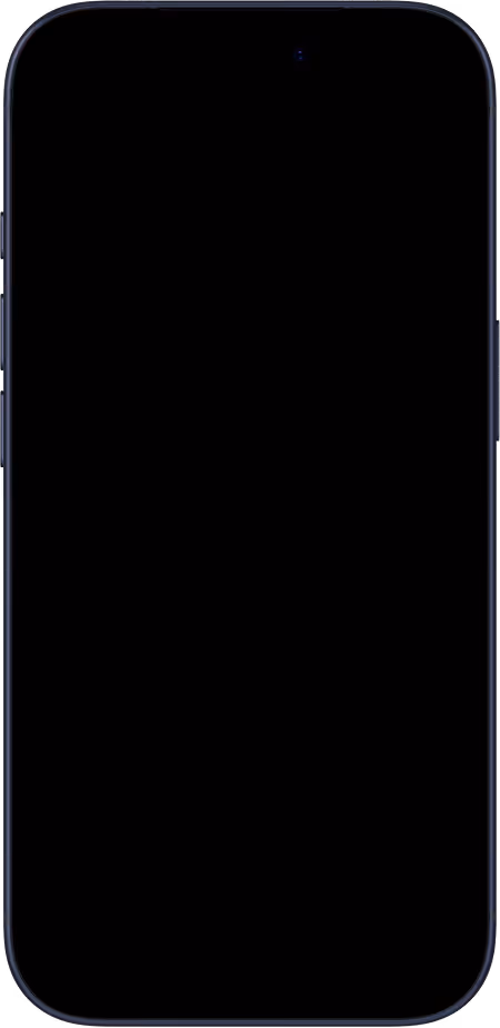 Black smartphone with dark screen and slim blue frame on a white background.