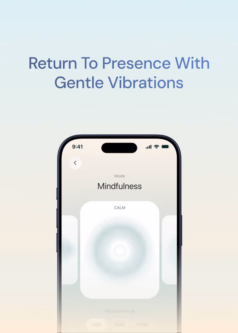 Smartphone screen showing mindfulness mode with calm vibration pattern in an app.