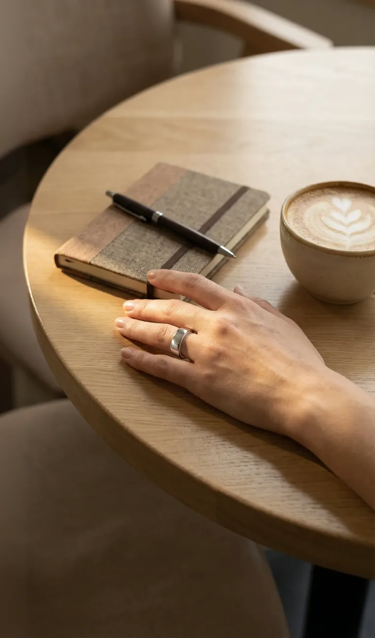 A person relaxing at home with a ring on their finger