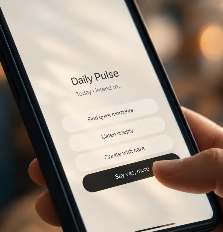 A phone showing the Daily Pulse intention screen