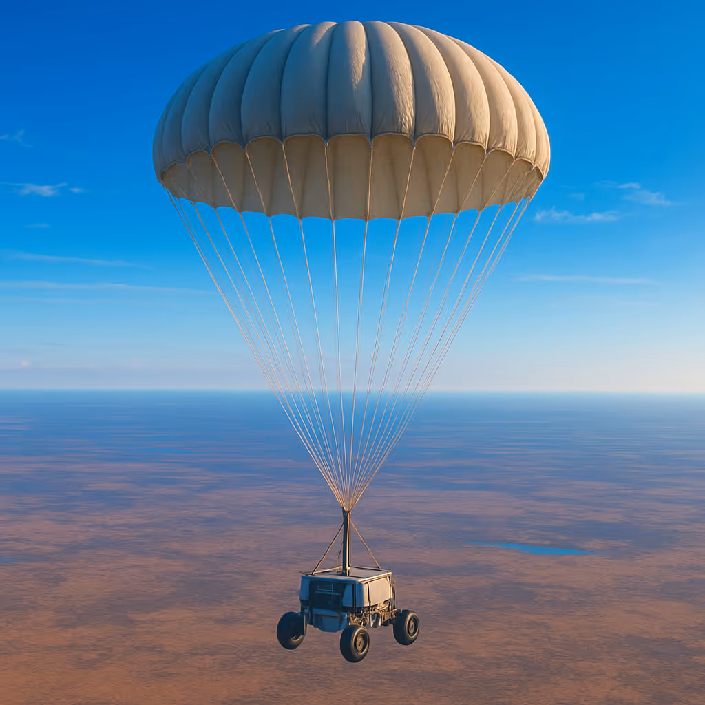 parachute for entry descent and landing of a rover