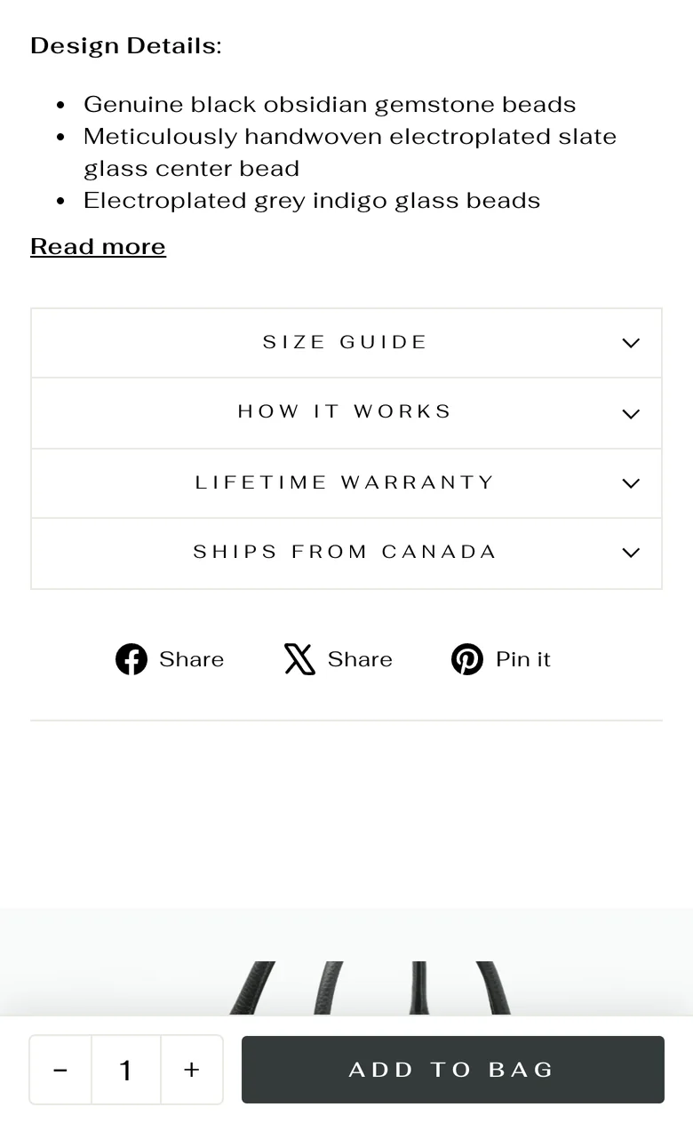 LD Keyfinder Jetsetter Black product page on a phone with round one's sticky add-to-cart: a white bar with a quantity stepper and a dark Add to Bag button, rebuilt from the round-one theme code.