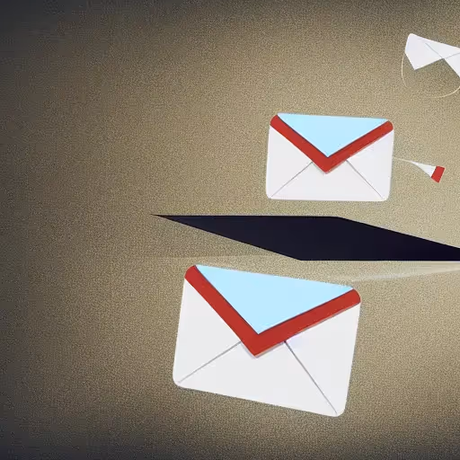 Three white envelopes with red seals fall toward a black hole on a beige background.