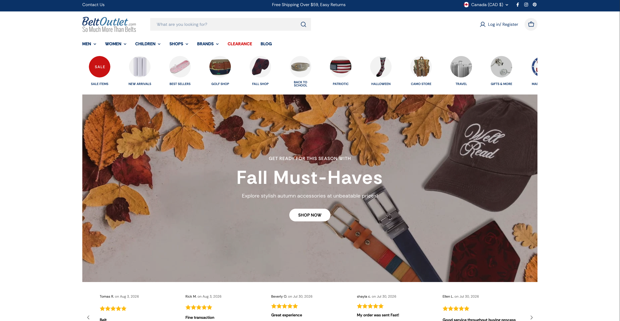 The landing page of beltoutlet