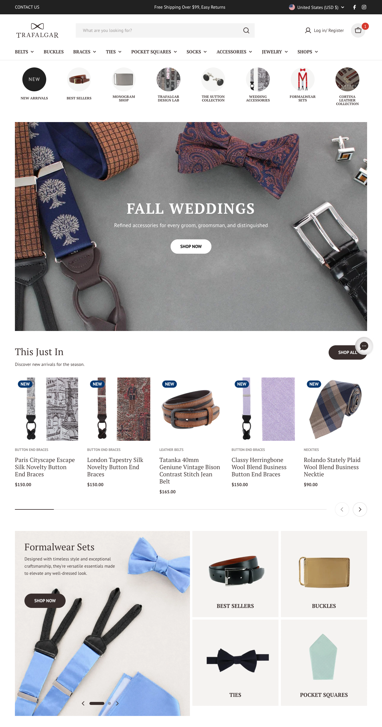 A screencapture of trafalgar's homepage