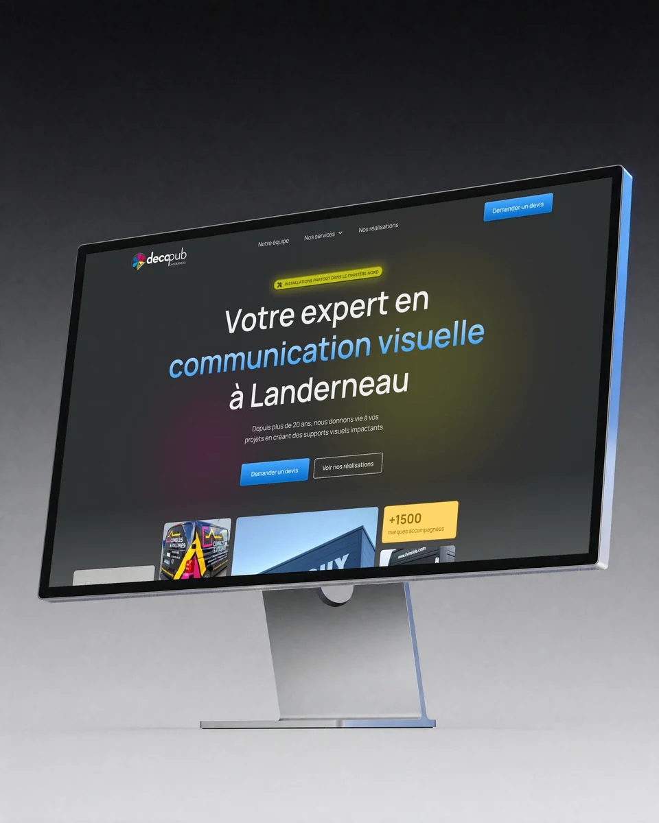 Site web Decopub réalisé par l'agence Apollo à Brest : la page d'accueil sur un écran d'ordinateur