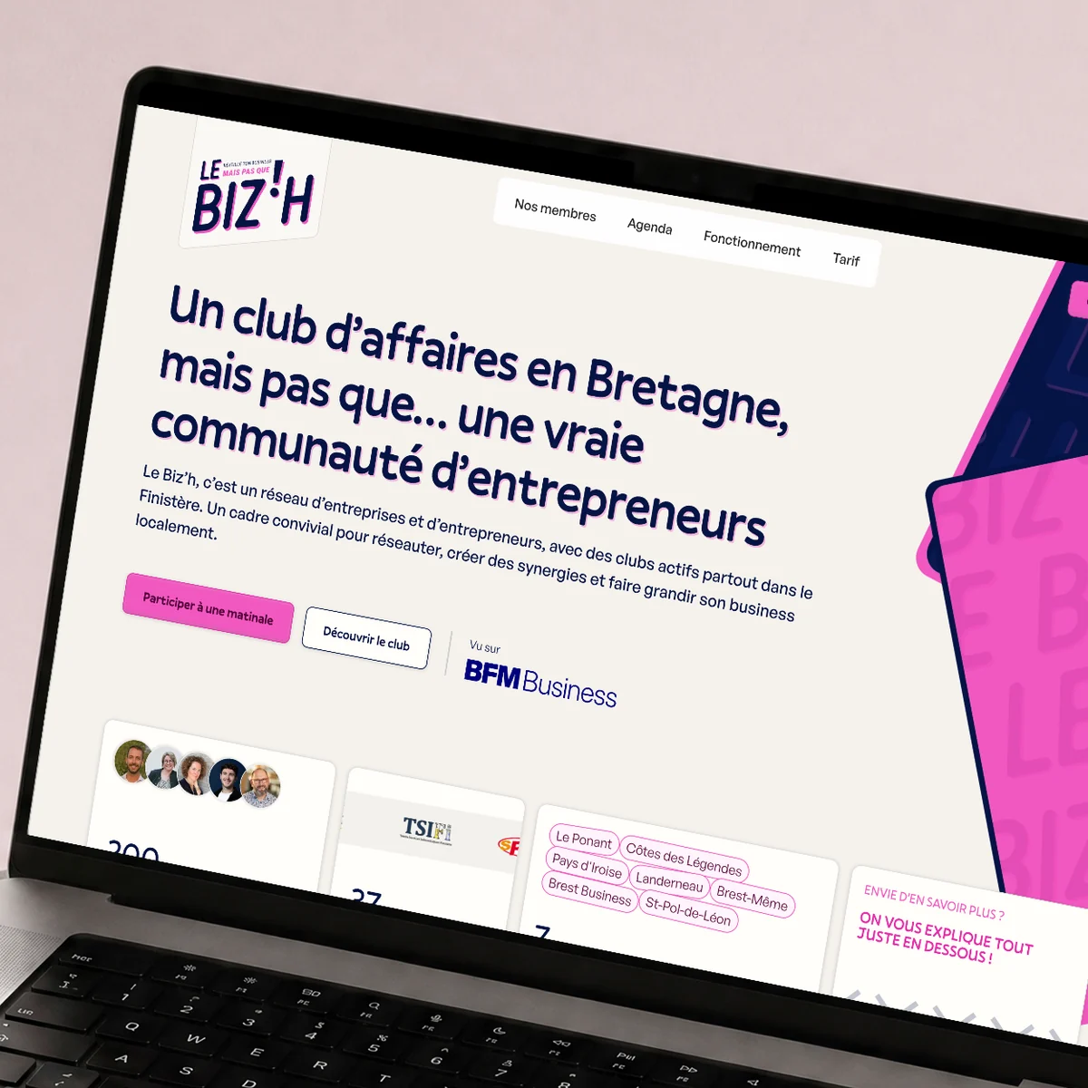 Site web Le Biz'h réalisé par l'agence Apollo à Brest : gros plan sur la page d'accueil