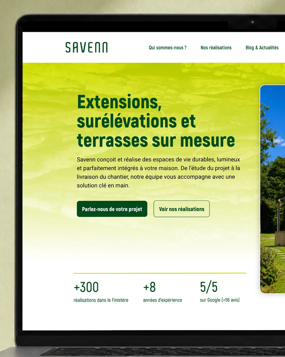 Site web Savenn réalisé par l'agence Apollo à Brest : gros plan sur la page d'accueil