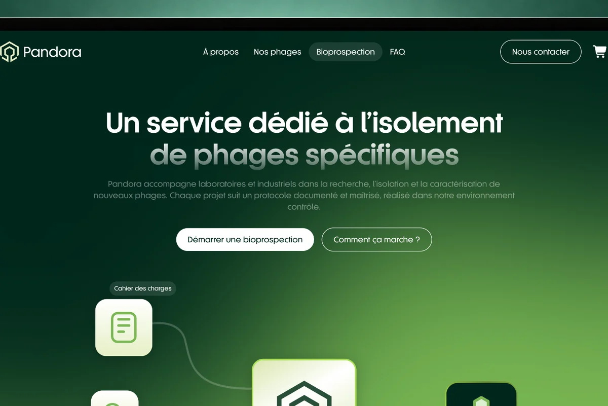 Site web Pandora réalisé par l'agence Apollo à Brest : gros plan sur la page bioprospection