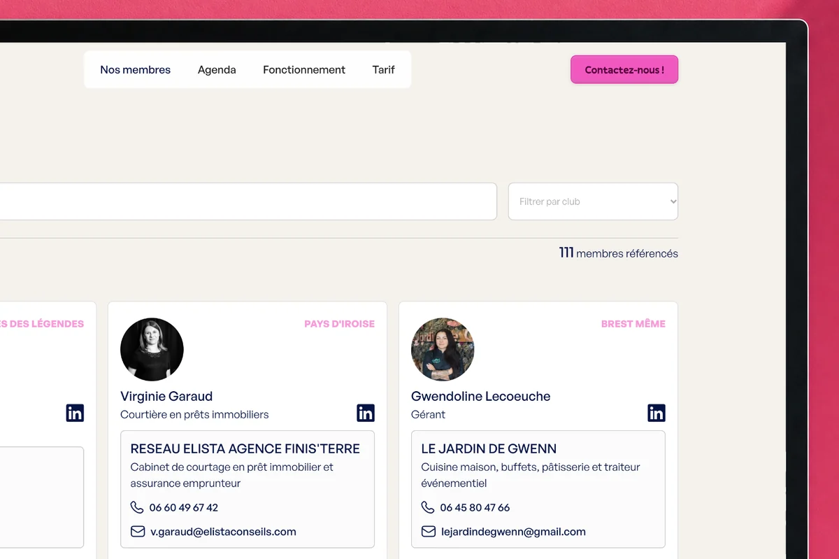 Site web Le Biz'h réalisé par l'agence Apollo à Brest : gros plan sur l'annuaire des membres