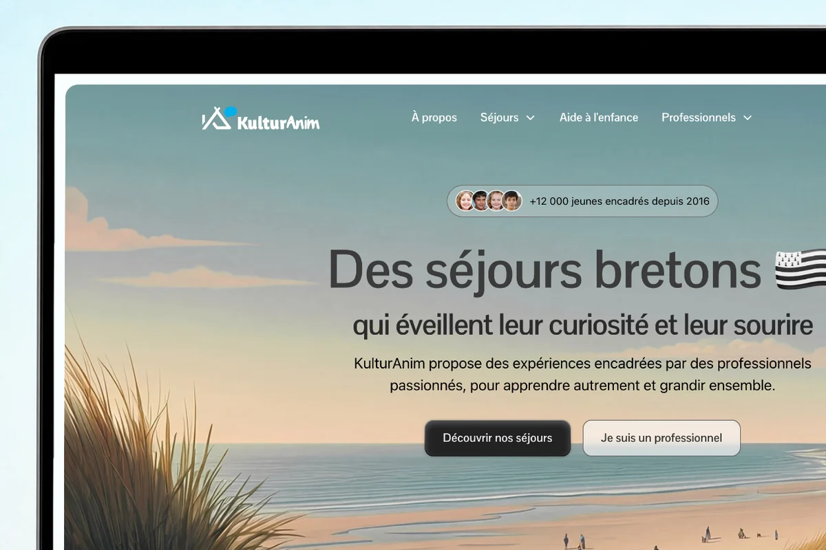 Site web KulturAnim réalisé par l'agence Apollo à Brest : gros plan sur le titre « Des séjours bretons »