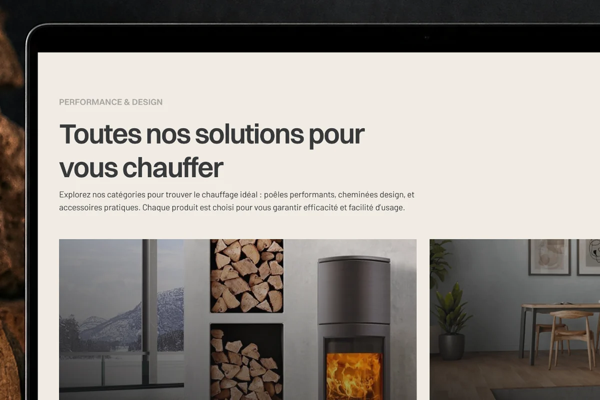 Site web Cheminées Lamour réalisé par l'agence Apollo à Brest : gros plan sur les solutions de chauffage