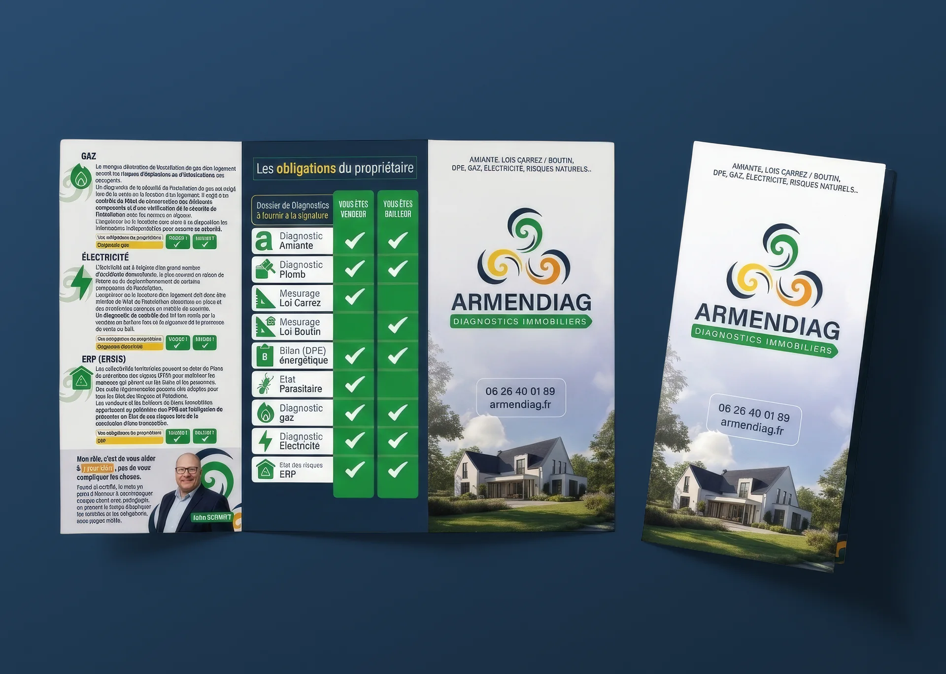 Flyers Armen Diag sur les obligations du propriétaire, création graphique de l'agence Apollo