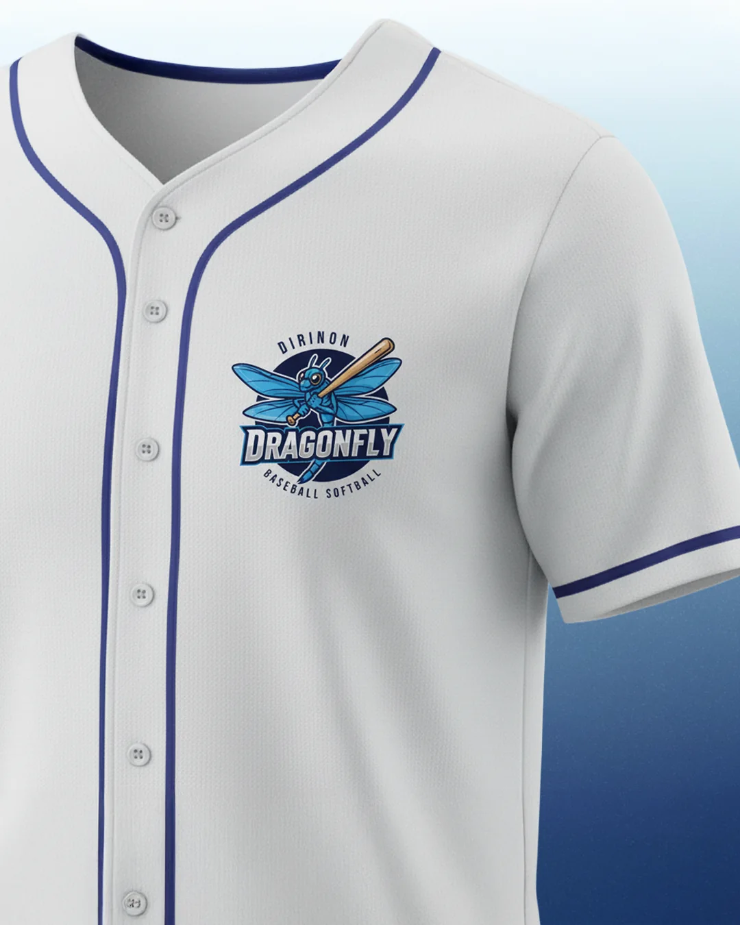 Logo du club Dirinon Dragonfly sur un maillot de baseball, création graphique de l'agence Apollo