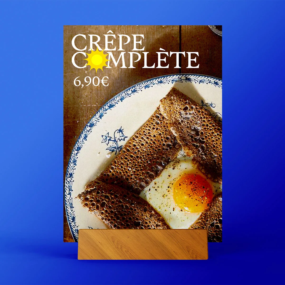 Chevalet de table « Crêpe complète » de la Crêperie du Ponant, concept graphique de l'agence Apollo