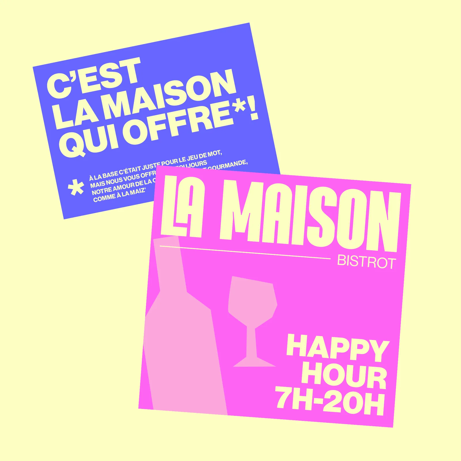Flyers happy hour du bistrot La Maison, concept graphique de l'agence Apollo