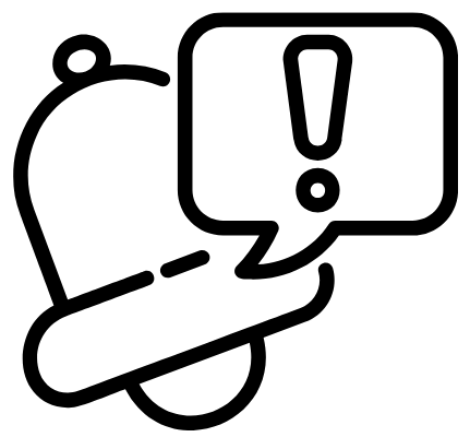 Bell icon with a speech bubble containing an exclamation mark symbolizing an alert or notification.