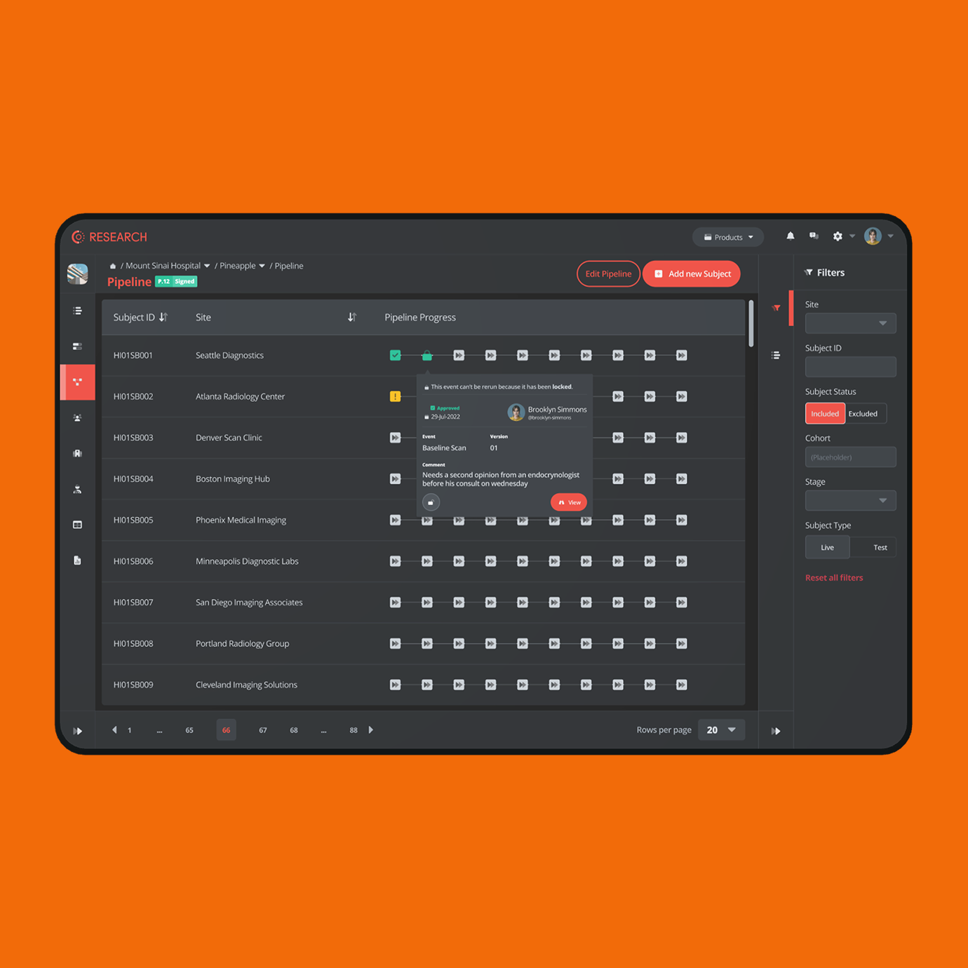A dark data entry screen from the platform, shown on an orange background