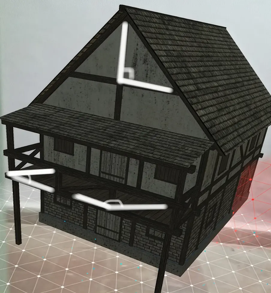 A cutaway of the 3D house model showing its internal structure