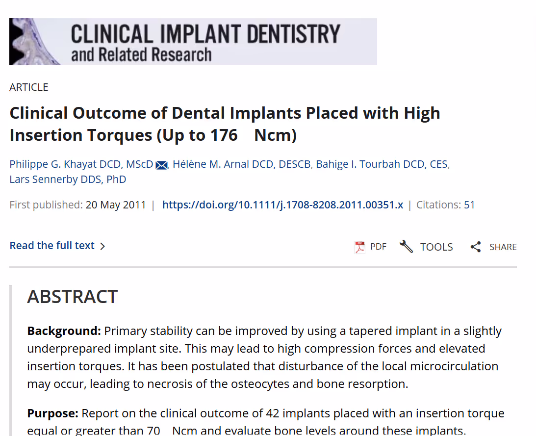 Pubication du Dr. Bahige Tourbah - Clinical Outcome of Dental Implants