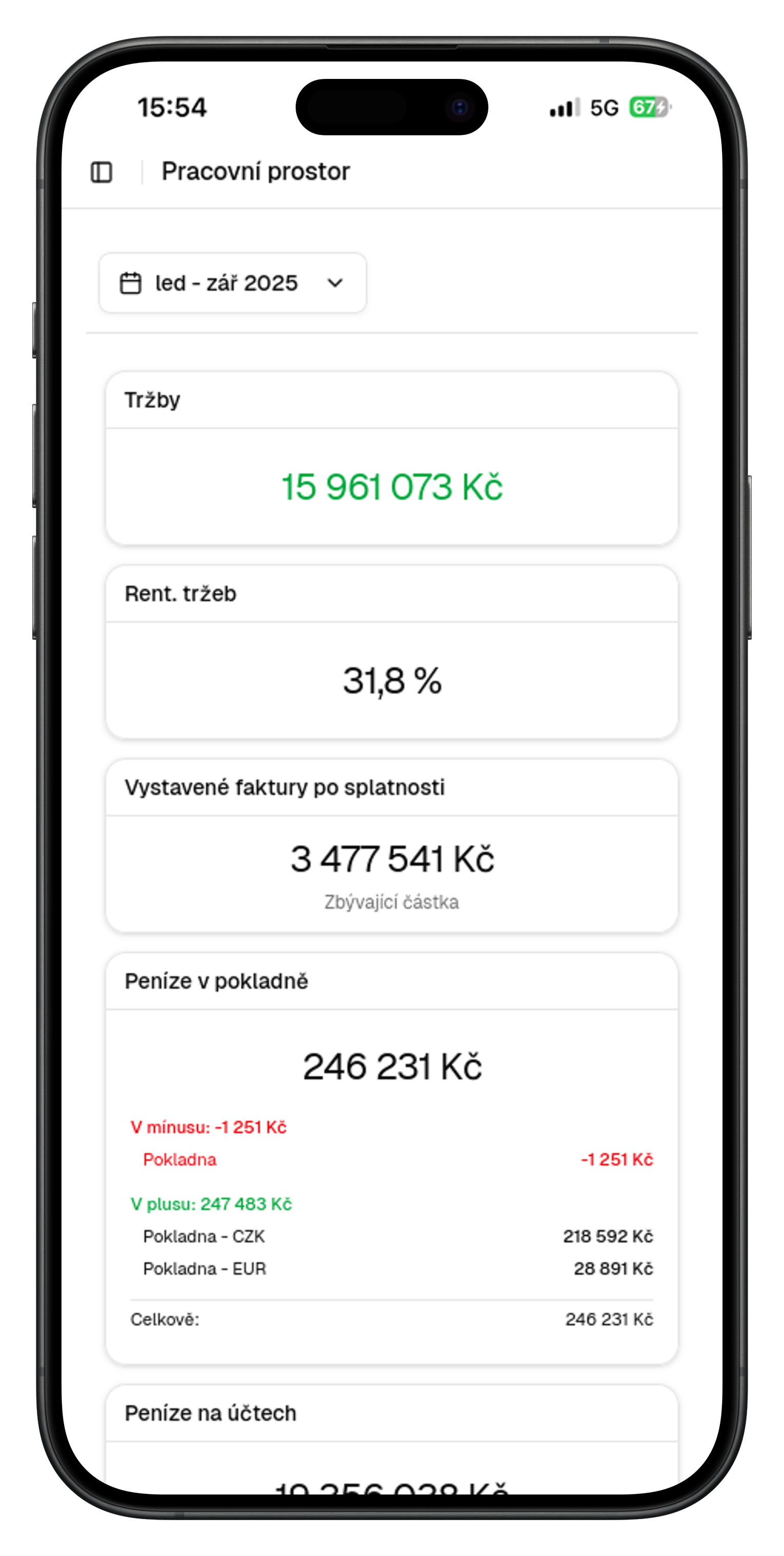 Náhled aplikace reporting portálu na mobilním rozlišení.