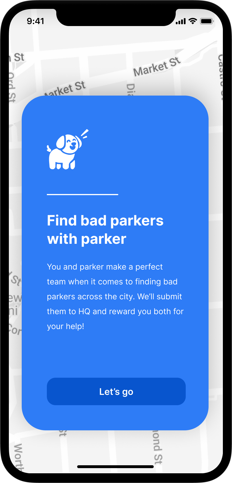 App landing screen showing an onboarding modal with instructions