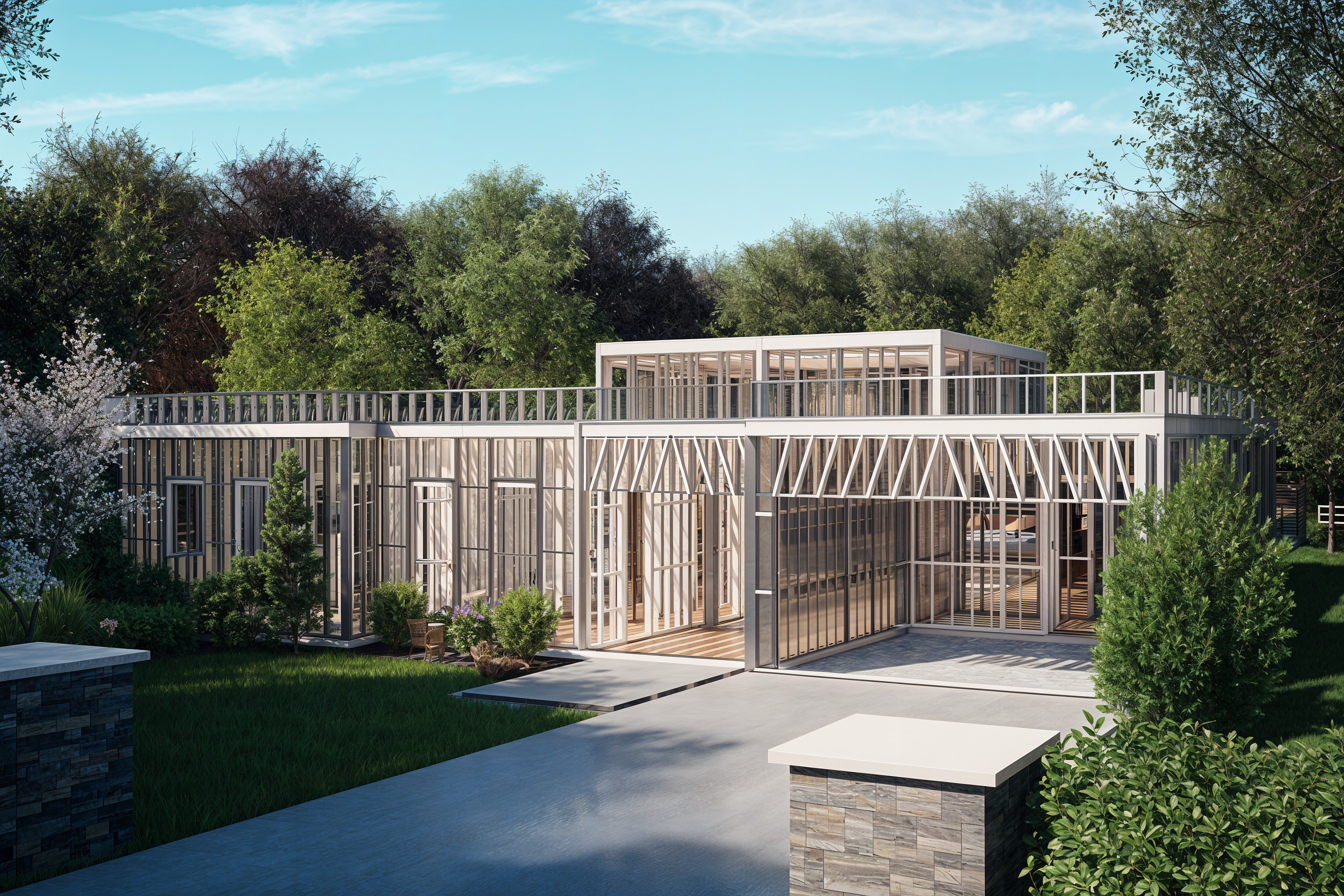 Modern kitchen with natural wood color theme