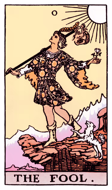 The Fool Tarot Card - Major Arcana in daily guidance, depicting a young traveler symbolizing new beginnings and a fresh spiritual journey in tarot reading.