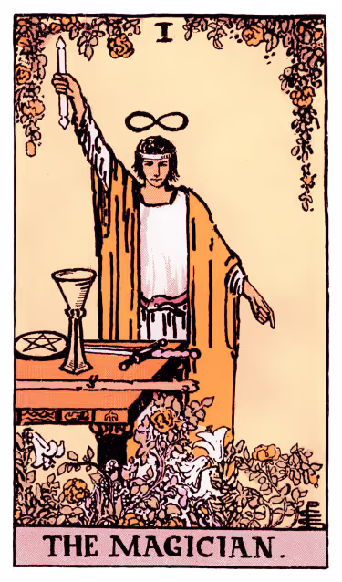The Magician Tarot Card - Major Arcana in daily guidance, depicting a mystic channeling universal energy symbolizing manifestation and personal power in tarot reading.