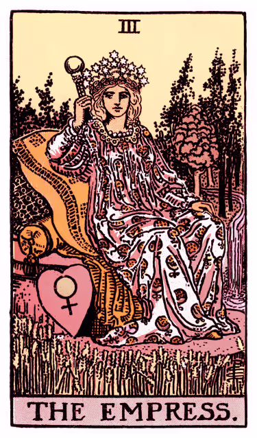 The Empress Tarot Card - Major Arcana in daily guidance, depicting an abundant maternal figure in nature symbolizing creativity and nurturing growth in tarot reading.
