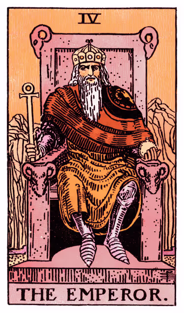 The Emperor Tarot Card - Major Arcana in daily guidance, depicting a crowned ruler on throne symbolizing authority and structured leadership in tarot reading.