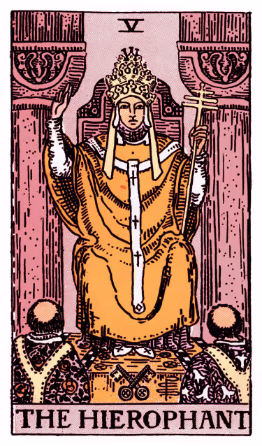 The Hierophant Tarot Card - Major Arcana in daily guidance, depicting a spiritual teacher with sacred symbols symbolizing tradition and divine wisdom in tarot reading.