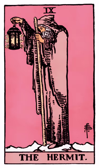 The Hermit Tarot Card - Major Arcana in daily guidance, depicting a robed sage with lantern symbolizing inner wisdom and spiritual illumination in tarot reading.